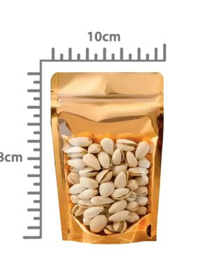 Saco Stand Up Pouch Dourado c/ Visor 10x18+3 c/ Zip