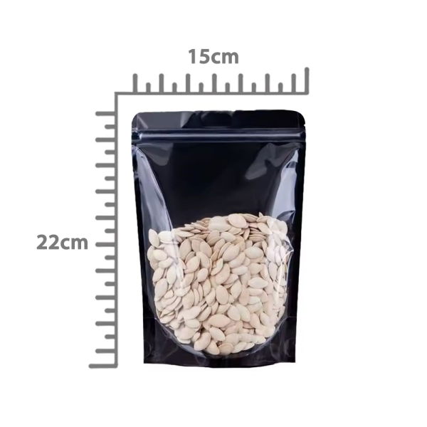 Saco Stand Up Pouch preto c/ Visor 15x22+3 c/ Zip