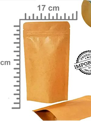 Saco Stand Up Pouch Papel Kraft Forro Metalizado 17x24+3 Fecho Zip 50Unid.