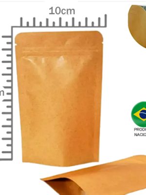 Saco Stand Up Pouch de Papel Kraft 10X15+3cm Forro Metalizado Fecho Zip c/  50Unid - 50