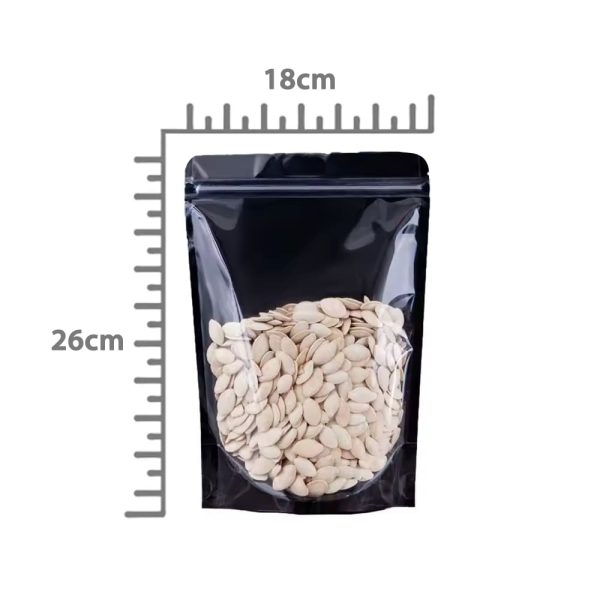 Saco Stand Up Pouch preto c/ Visor 18x26+3 c/ Zip