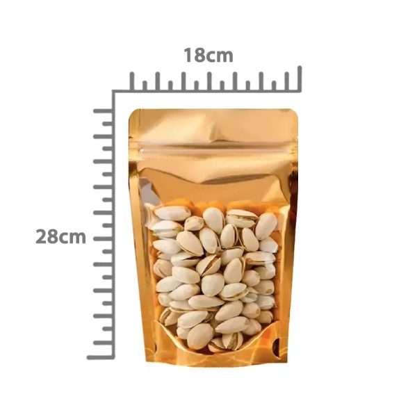 Saco Stand Up Pouch Dourado c/ Visor 18x28+3 c/ Zip